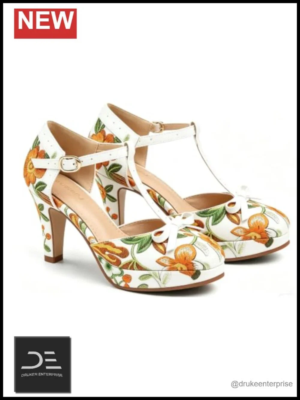 Women's PU Leather Bow Platform Pumps, T-Strap High Heels